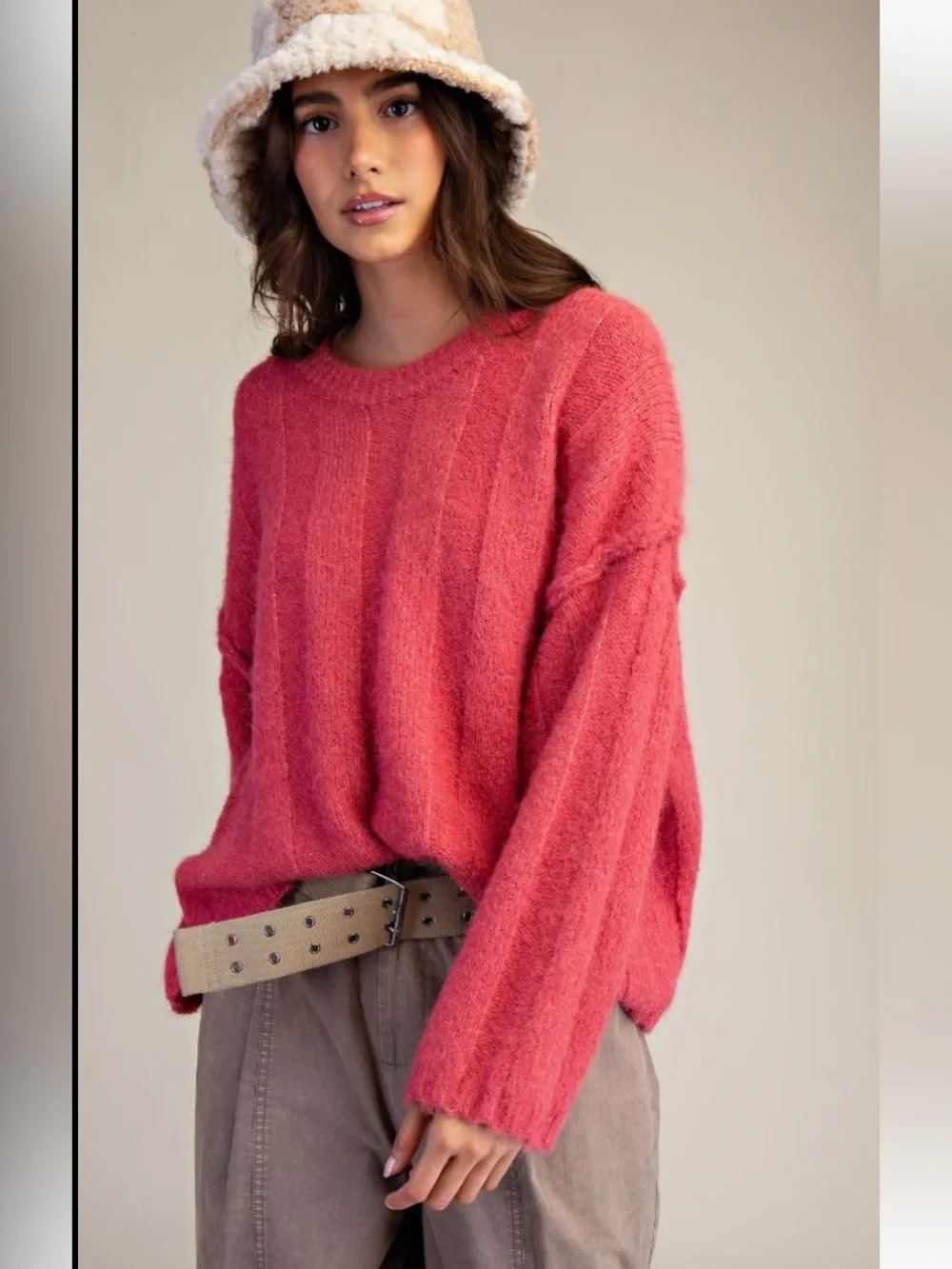 166 ❤️ EASEL LONG SLEEVE FUZZ KNITTED SWEATER